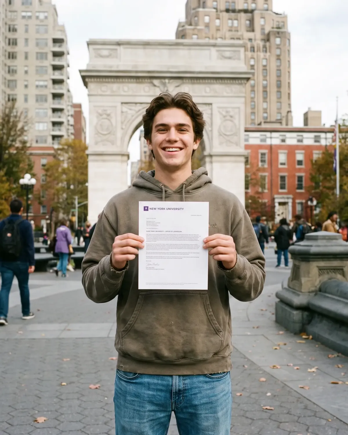 Студент с письмом о зачислении в New York University